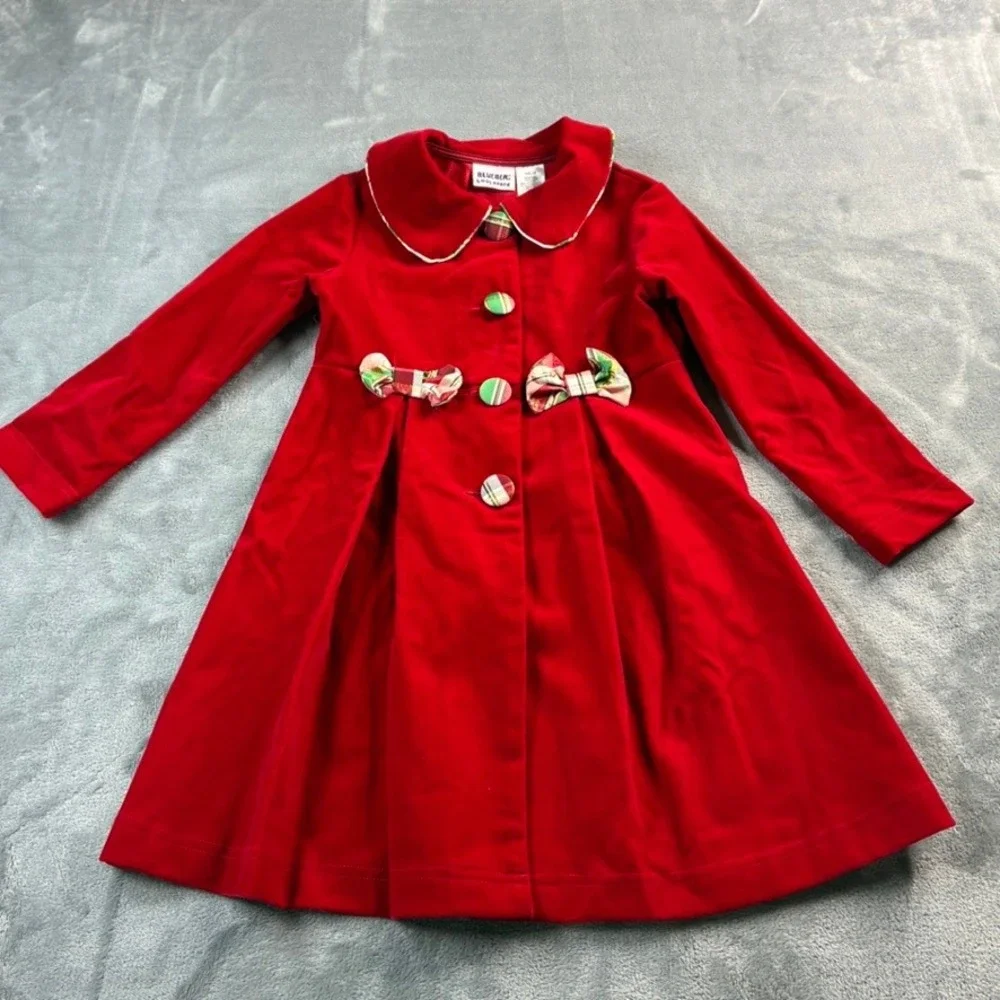 Blueberry Boulevard Girls Red Velvet Holiday Coat Dress Size 5T‎ EUC